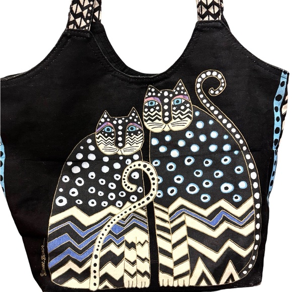 Laurel Burch Large Tote Spotted Cats Zipper Top Bag - Picture 7 of 7